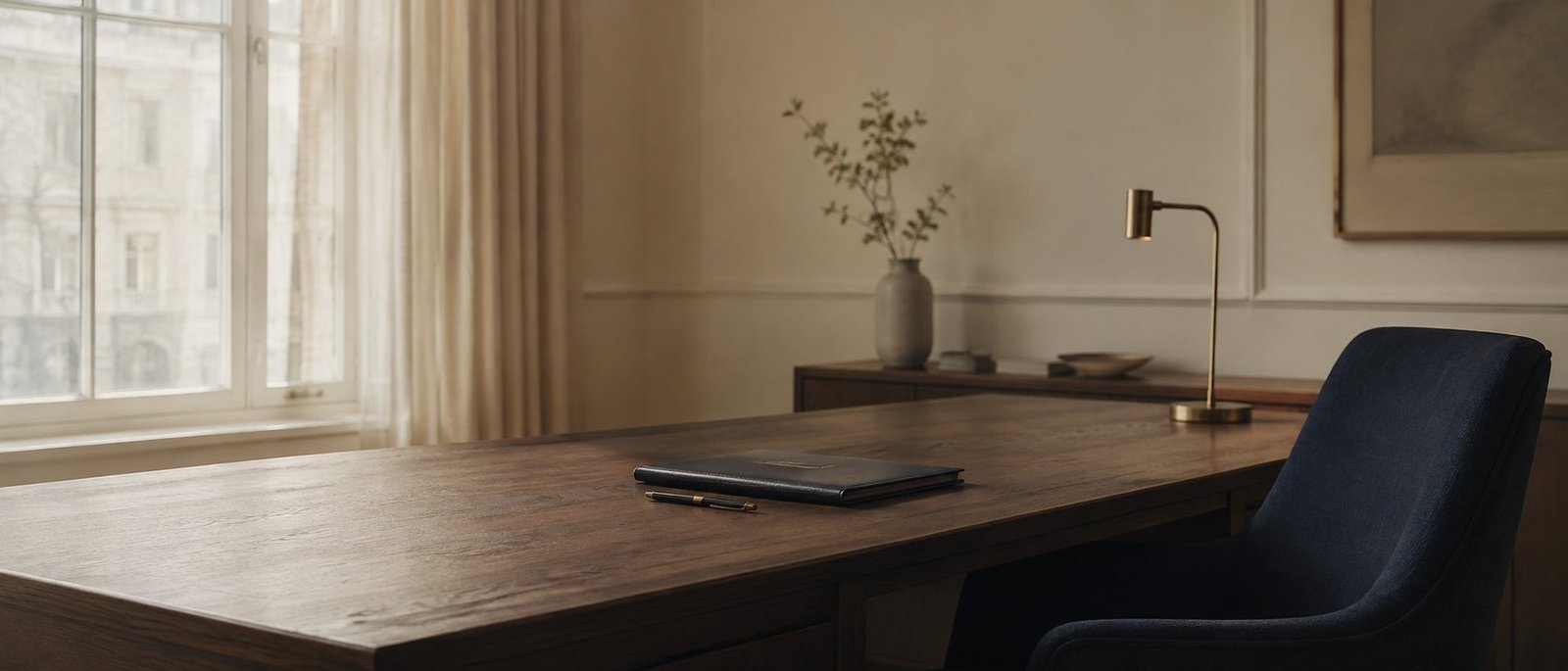 Mesa de atendimento junto à janela