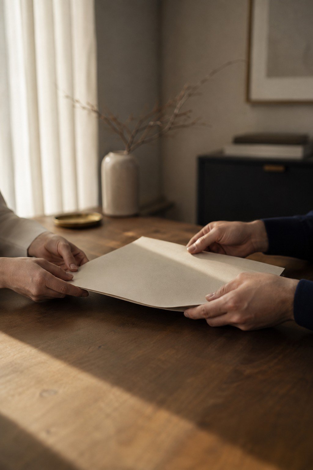 Atendimento à mesa, conferindo documentos